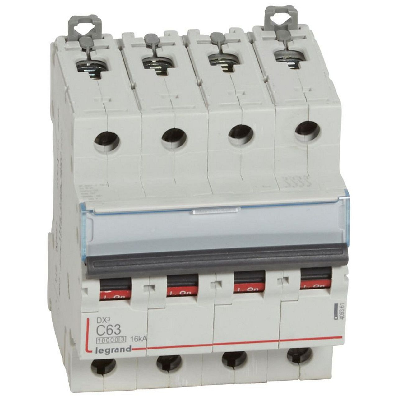 Disjoncteur DX³10000 16kA arrivée haut/départ bas vis 4P 63A courbe C 4 modules