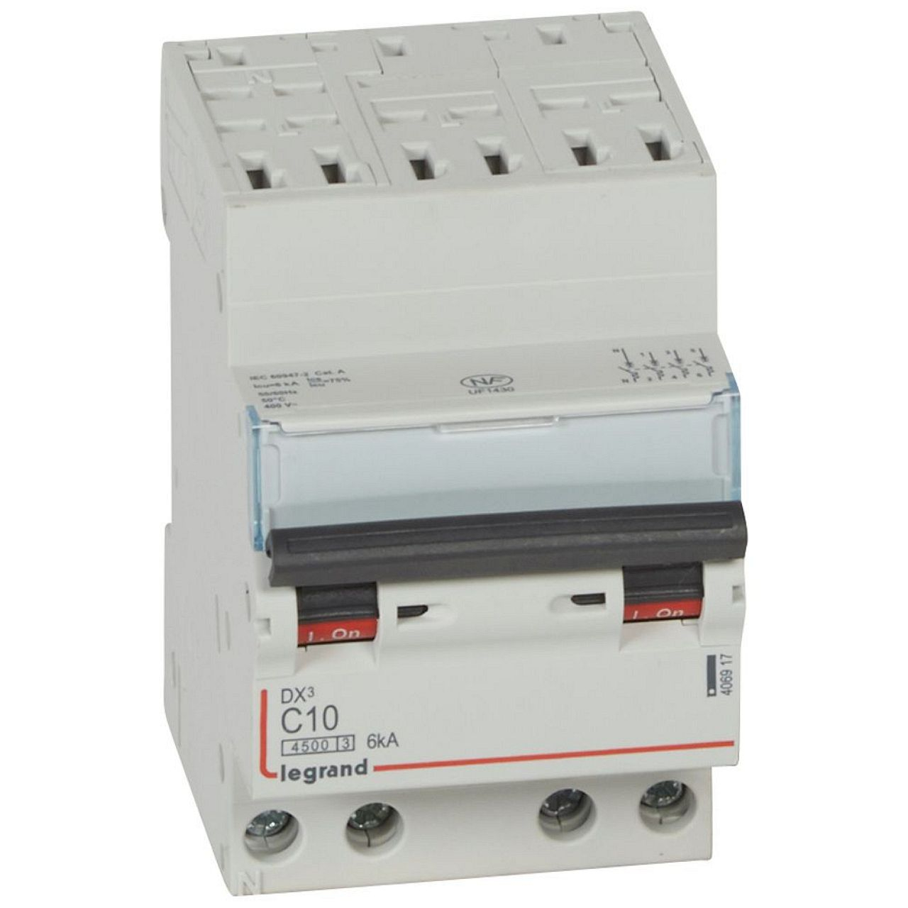 Disjoncteur DX³ 4500 - auto/vis - 4P - 400V~~ - 10A - 6kA - courbe C - 3 modules