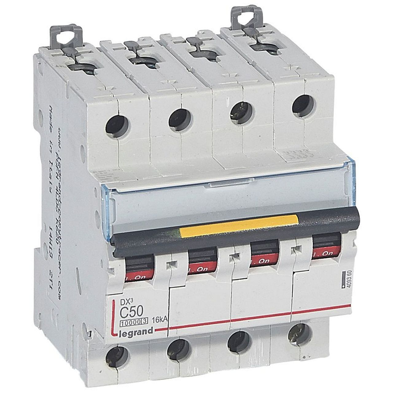 Disjoncteur DX³10000 16kA arrivée haut/départ bas vis 4P 50A courbe C 4 modules