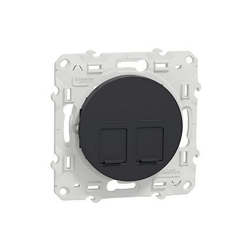 Odace, prise double RJ45 Anthracite, sans connecteur