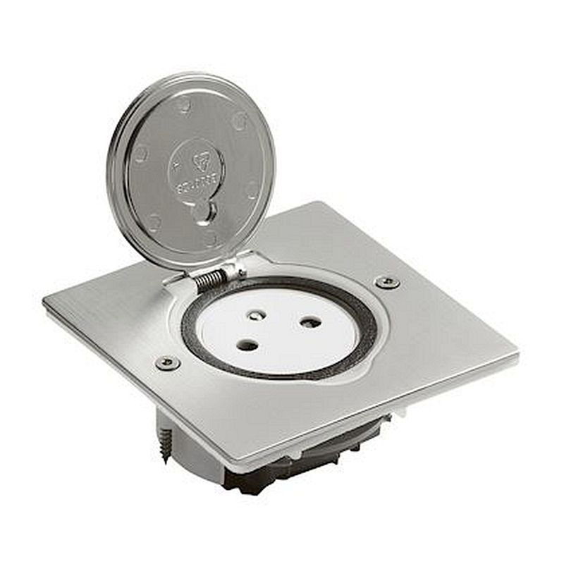 Prise de sol simple 2P+T Surface 16A 250V avec platine carrée - inox brossé