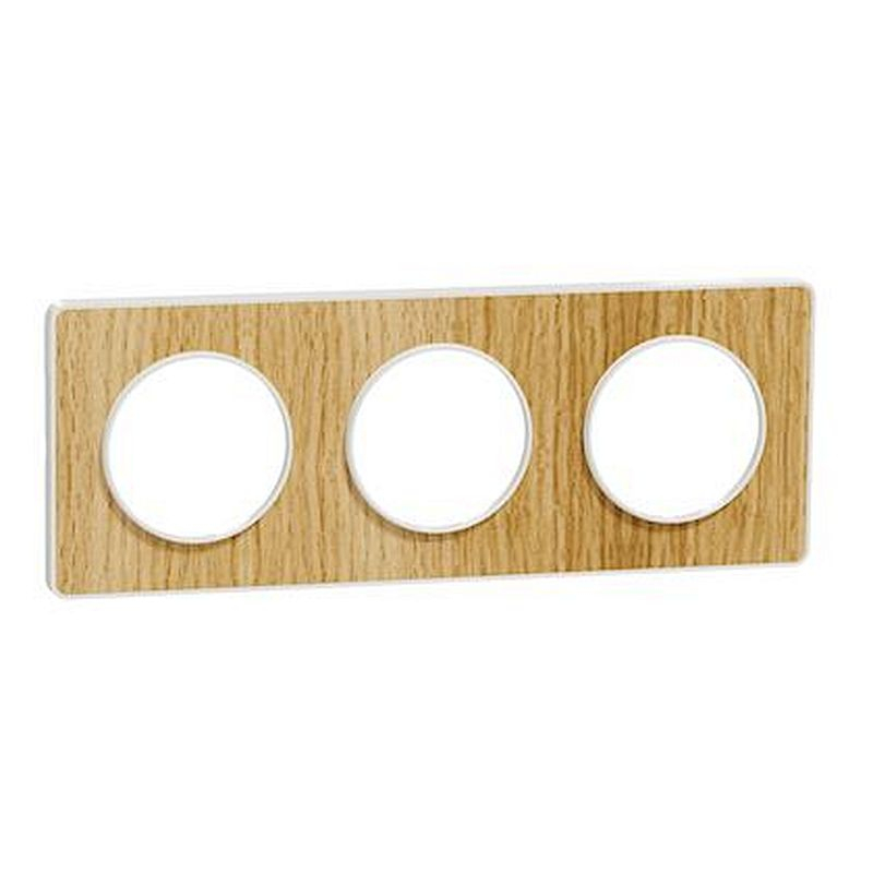 Odace Touch, plaque Bois naturel liseré Blanc 3 postes horiz./vert. 71mm