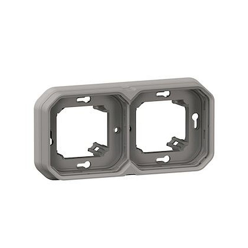 Support plaque encastré 2 postes montage horizontal/vertical Plexo gris