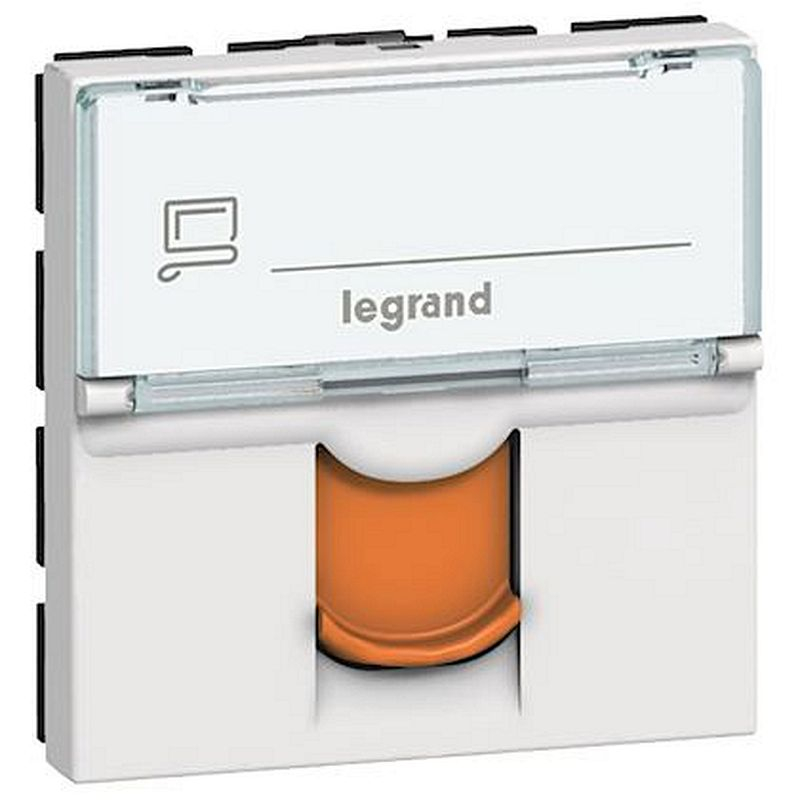 Prise RJ45 catégorie6 FTP avec volet orange Mosaic 2 modules - blanc