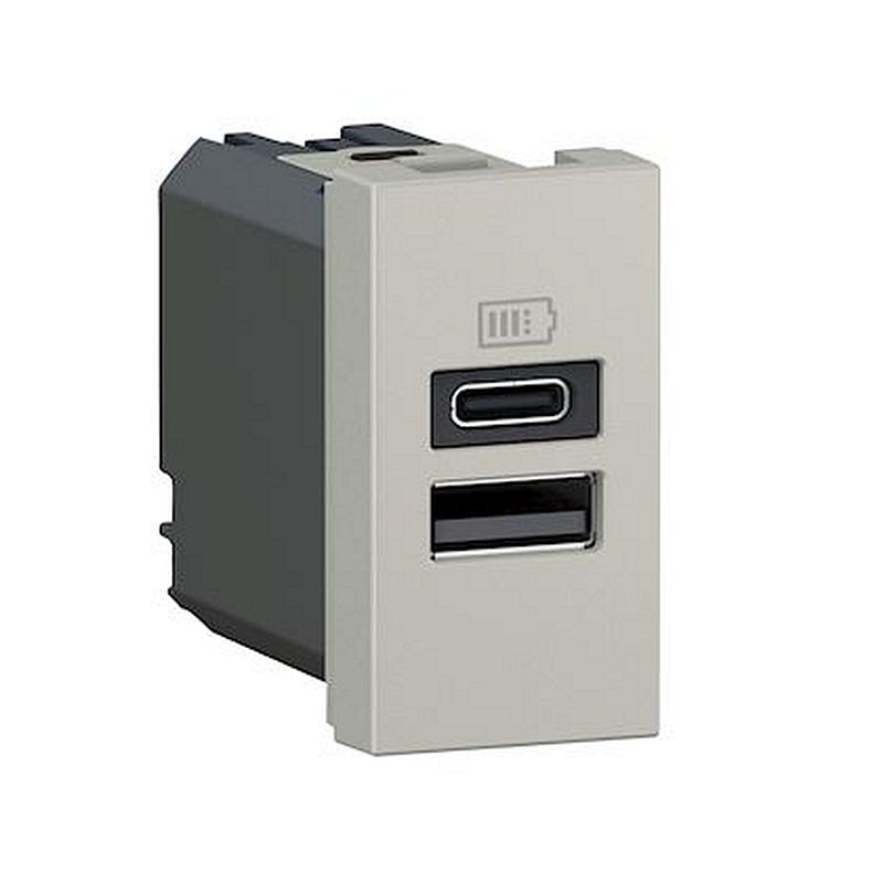 Chargeur USB Type-A+Type-C Mosaic - 1 module alu pour poste de travail