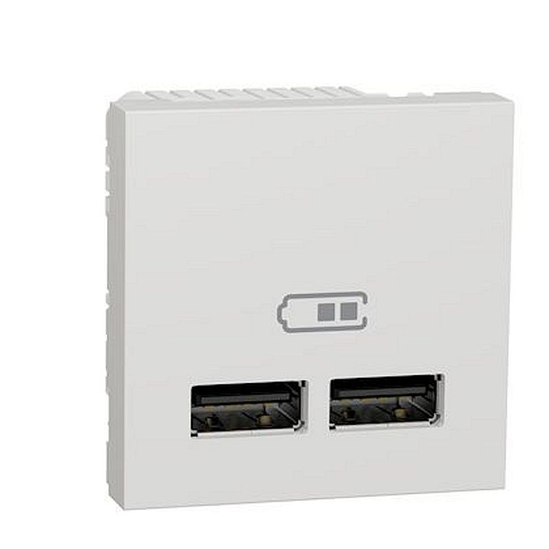 Unica - chargeur USB double - 5Vcc - 1A + 2,1A - 2 modules - Blanc - méca seul