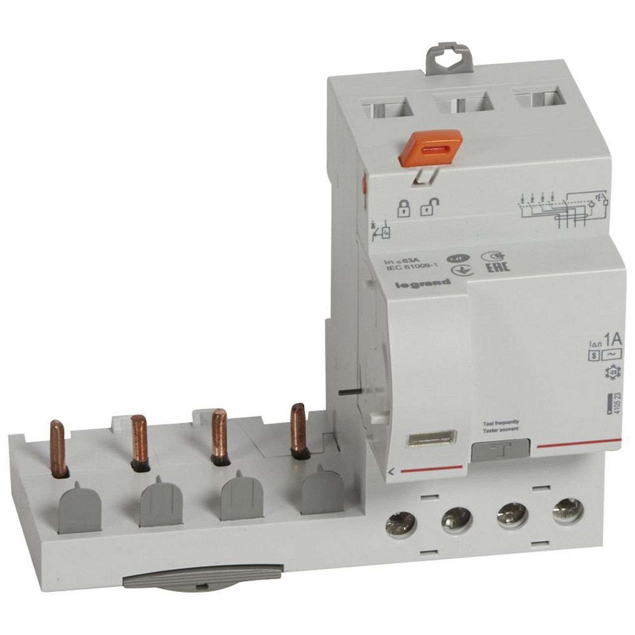 Bloc diff adaptable à vis DX³ pour disj 1 module/pôle 4P 63A typeAC 1000mAsélect