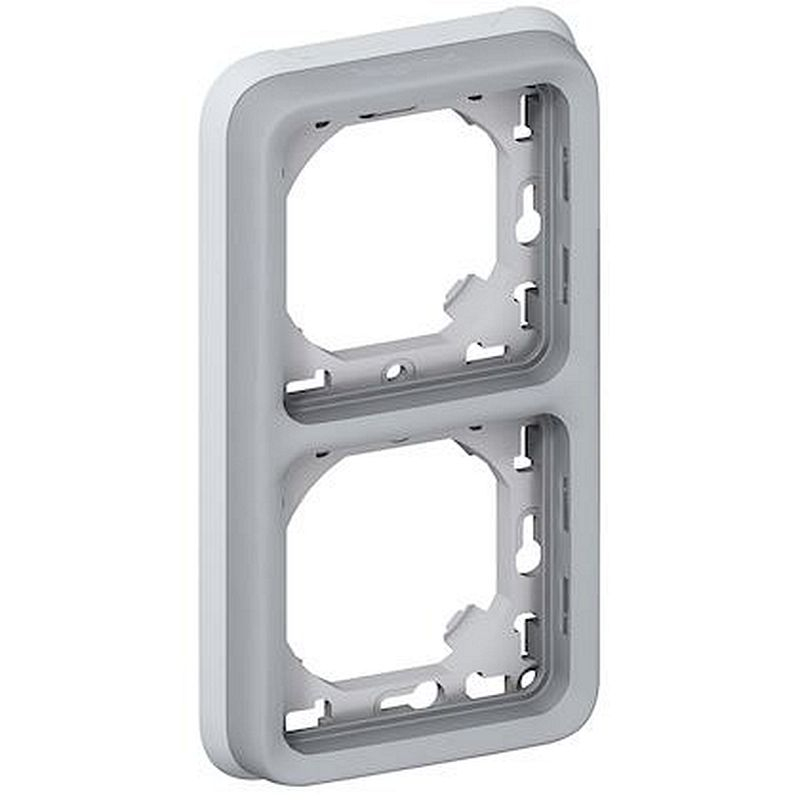 Support plaque étanche 2 postes verticaux Plexo composable IP55 - gris