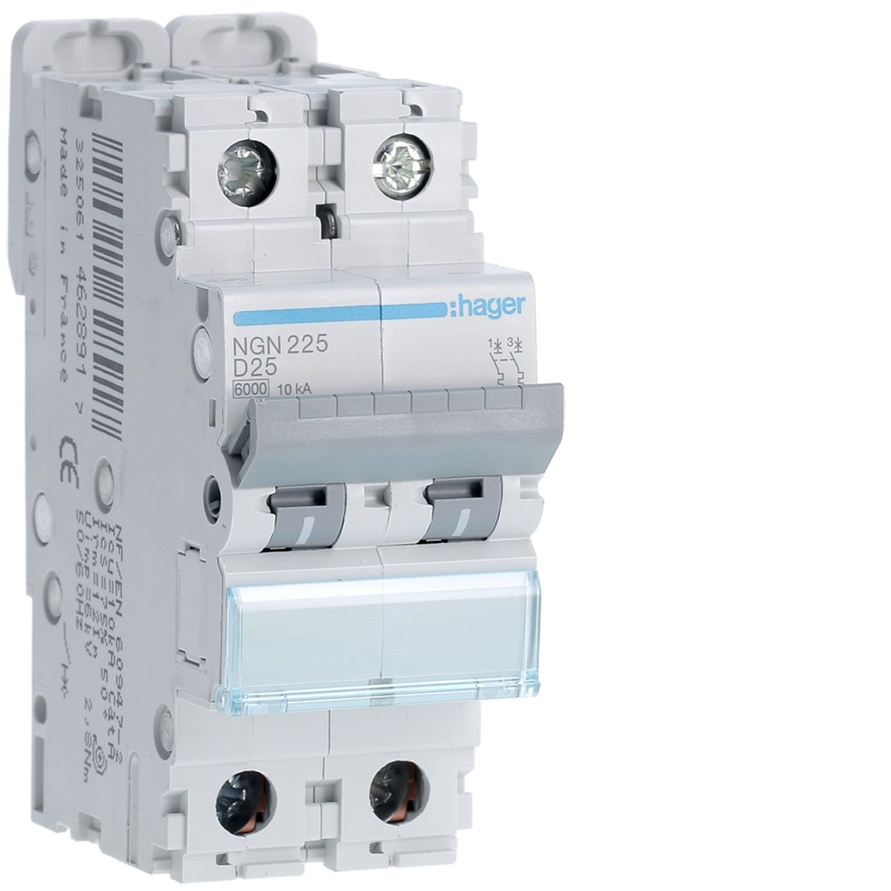 Disjoncteur 2P 6-10kA courbe D - 25A 2 modules