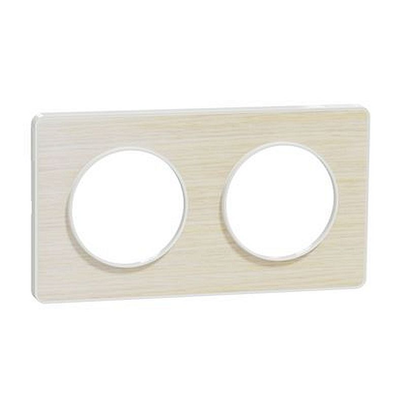 Odace Touch, plaque Bois nordique liseré Blanc 2 postes horiz./vert. 71mm