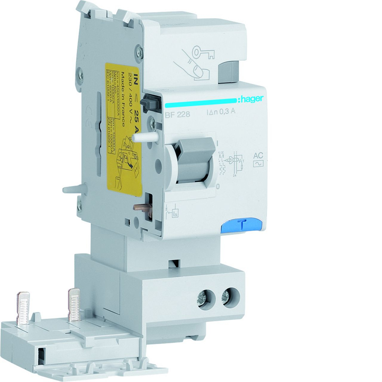 Bloc différentiel 2P 25A 300mA type AC 50/60Hz