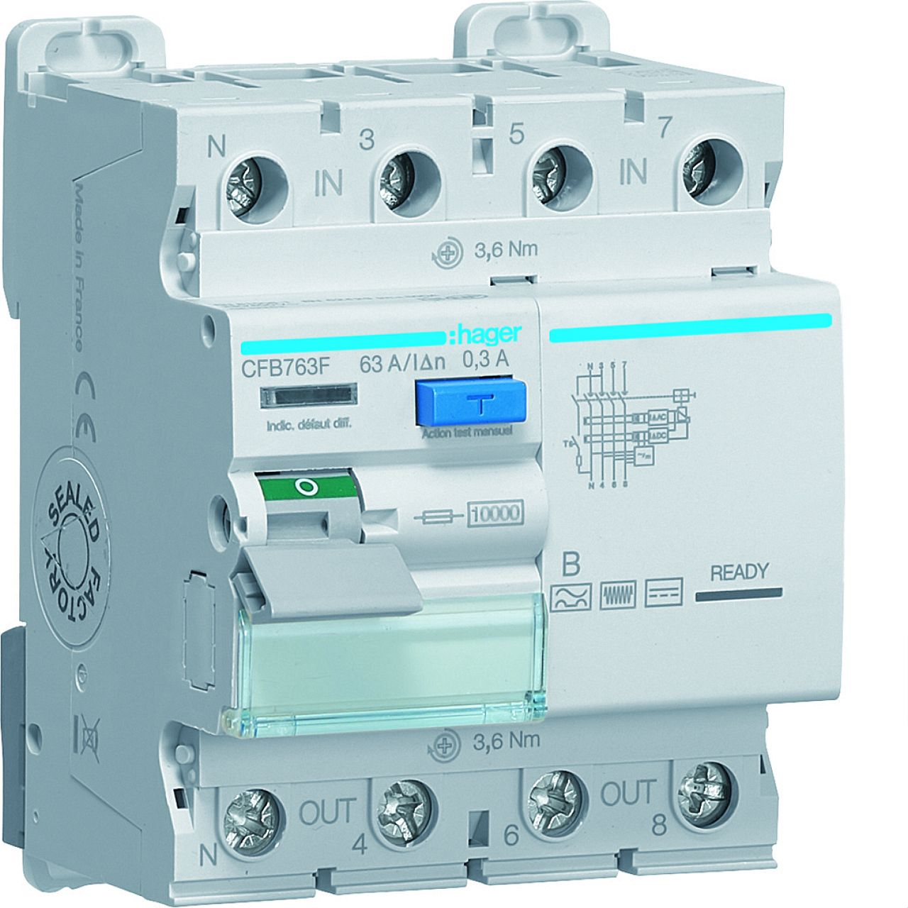 Interrupteur différentiel 3P+N 63A 300mA type B