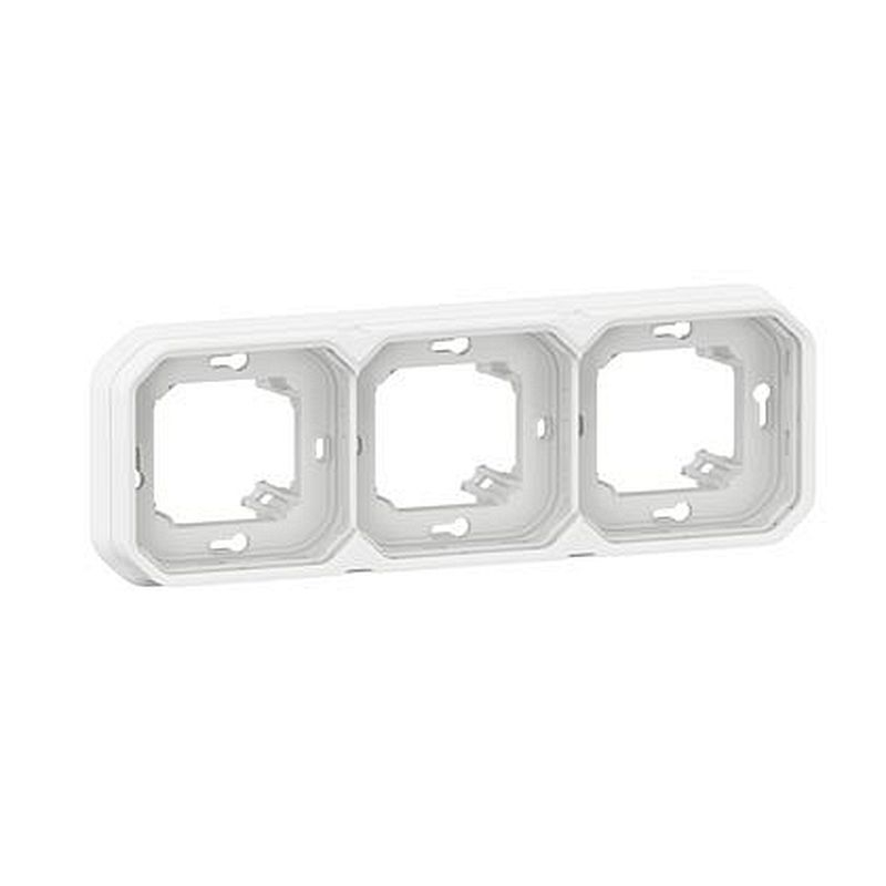 Support plaque encastré 3 postes montage horizontal/vertical Plexo blanc