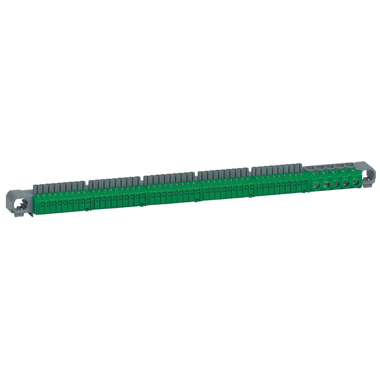 Bornier répartition IP2X terre - 5 connexions 6mm² 25mm² - vert - longueur 332mm