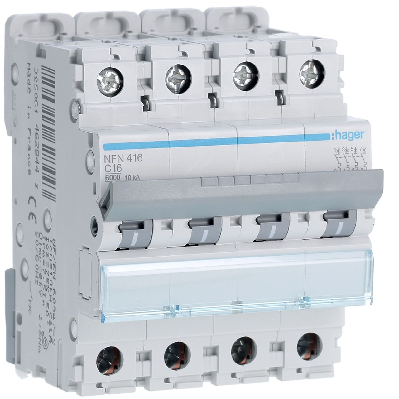 Disjoncteur 4P 6-10kA courbe C - 16A 4 modules