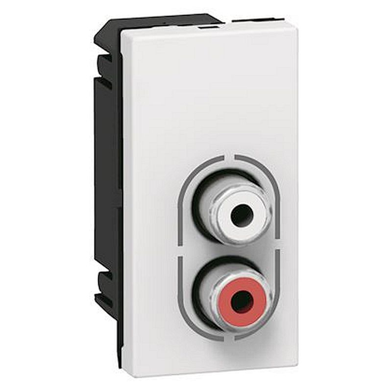 Prise 2 RCA femelle Mosaic 1 module pour liaison audio stéréo - blanc