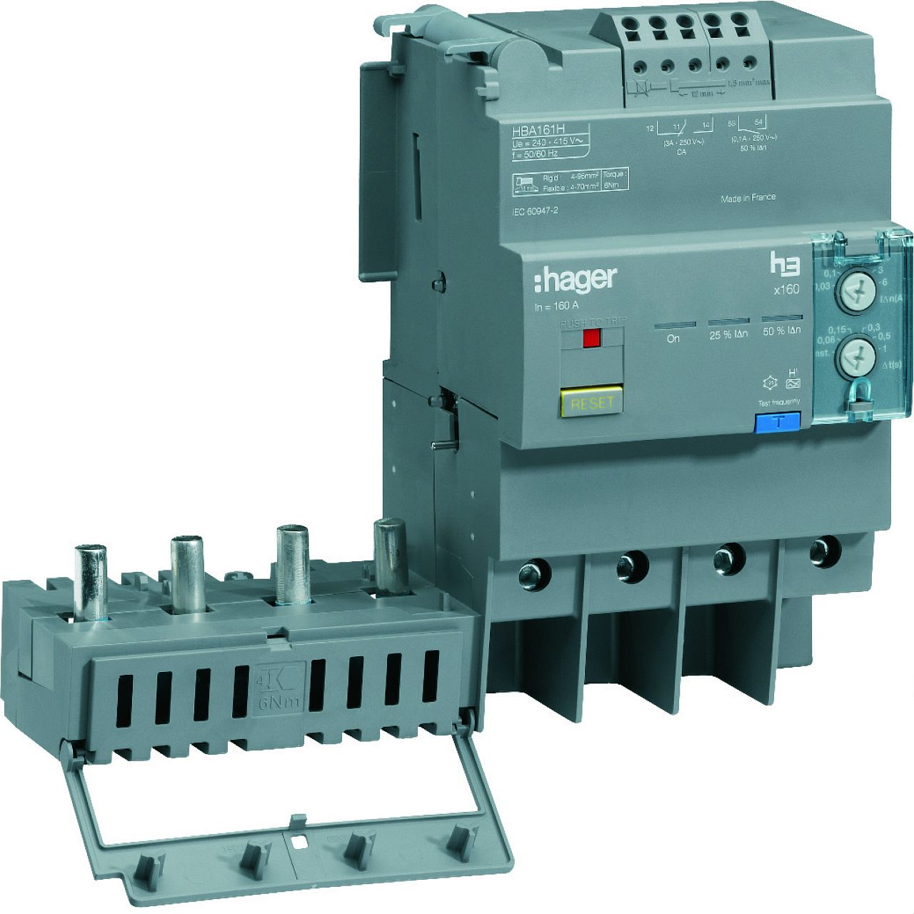 Bloc différentiel électronique x160 4P 160A Idn réglable & déclenchem tempo fixe