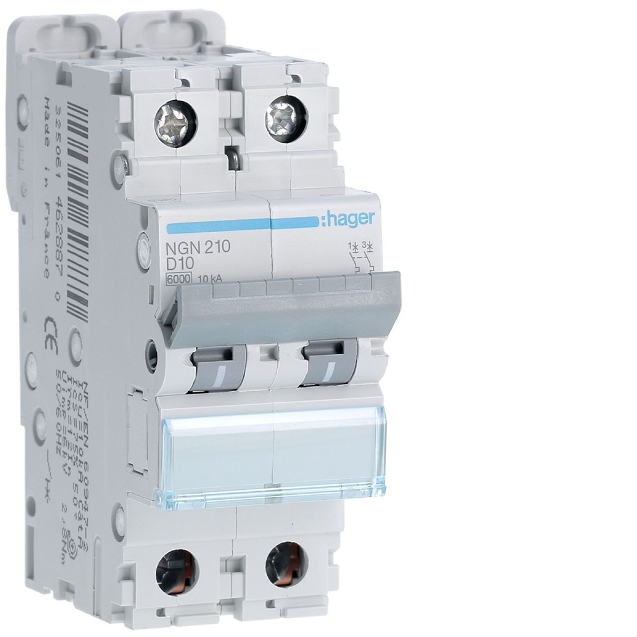 Disjoncteur 2P 6-10kA courbe D - 10A 2 modules