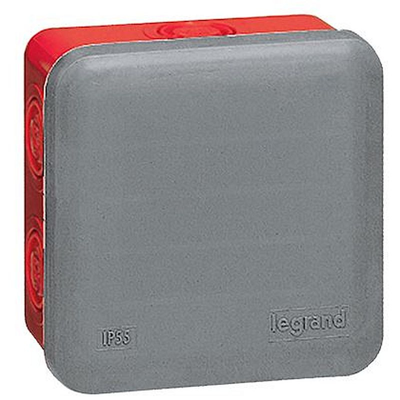 Boîte de dérivation carrée pour presse-étoupe Plexo gris/rouge - 80x80x45mm