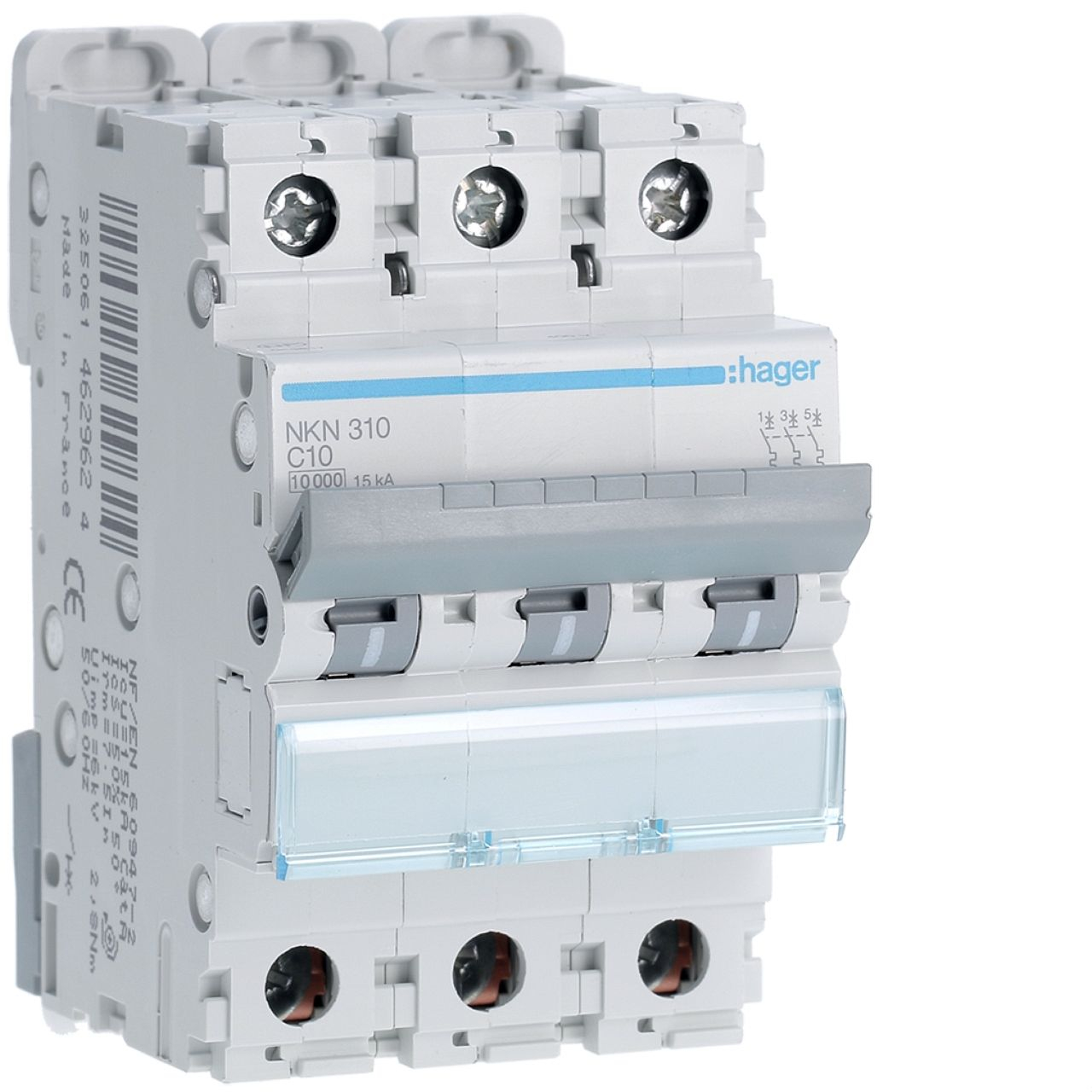 Disjoncteur 3P 10-15kA courbe C - 10A 3 modules