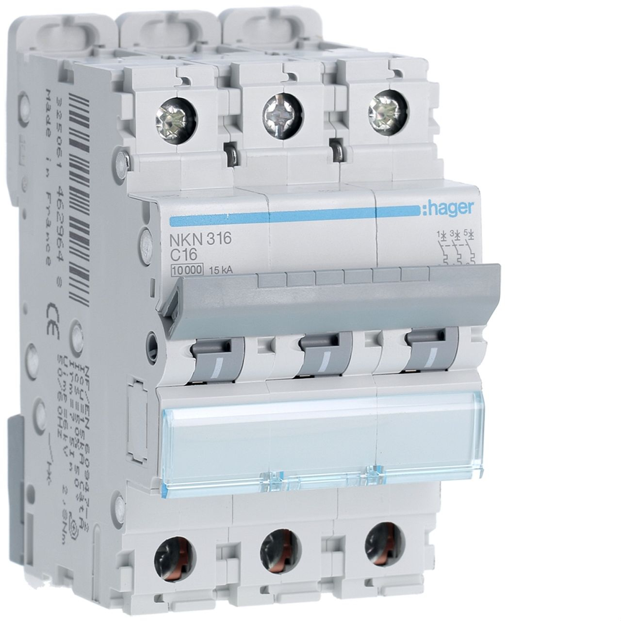 Disjoncteur 3P 10-15kA courbe C - 16A 3 modules