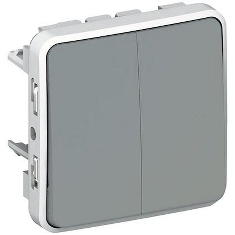 Double interrupteur ou va-et-vient étanche Plexo composable IP55 10AX 250V gris