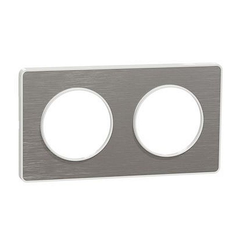 Odace Touch, plaque Aluminium brossé liseré Blanc 2 postes horiz./vert. 71mm