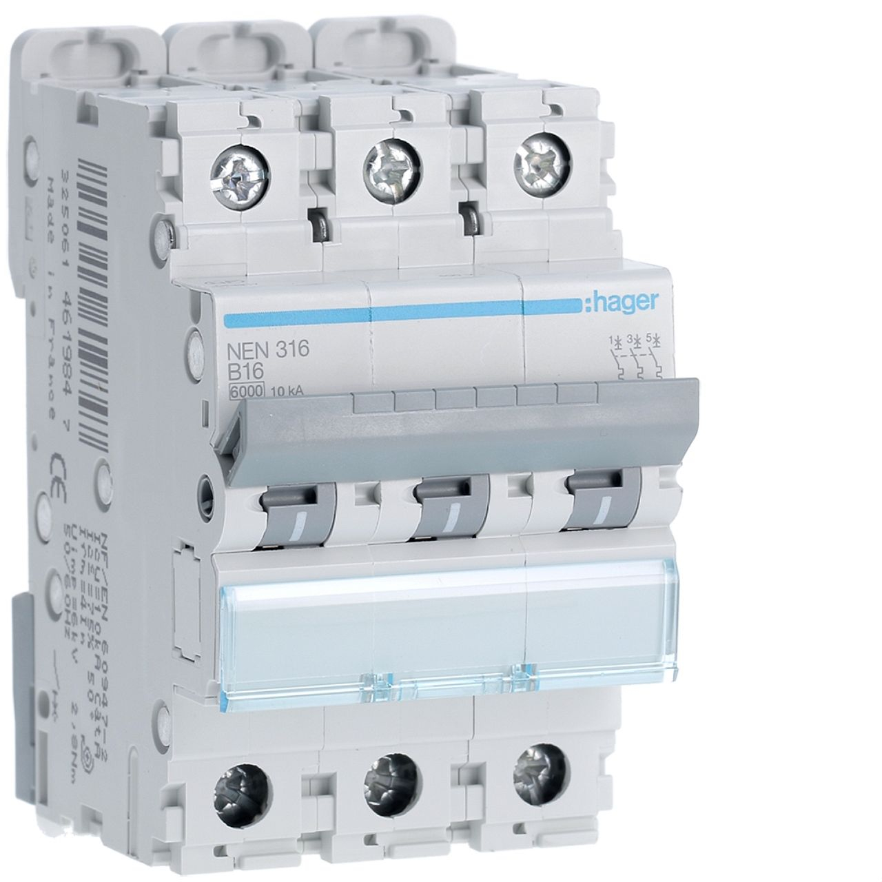 Disjoncteur 3P 6-10kA courbe B - 16A 3 modules