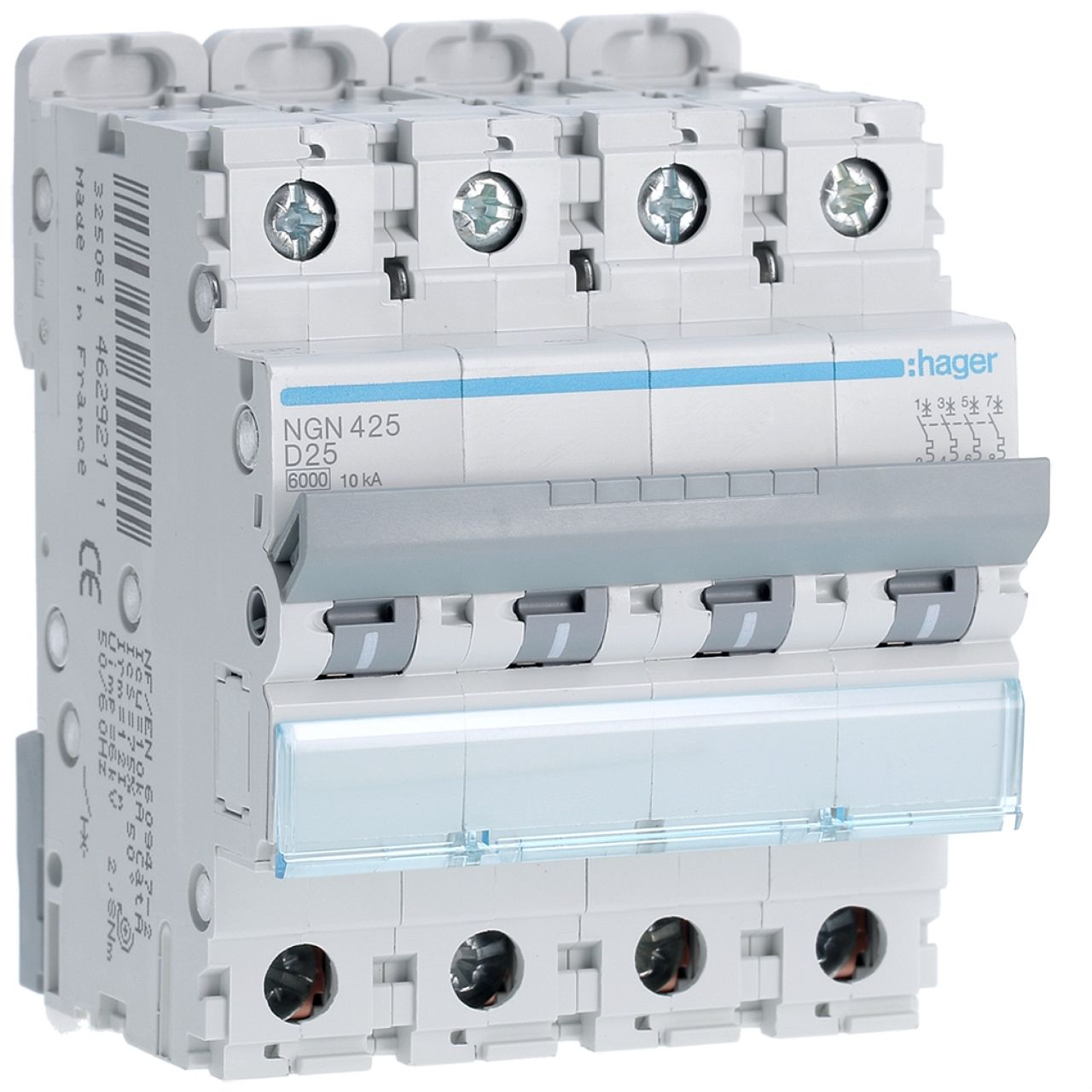 Disjoncteur 4P 6-10kA courbe D - 25A 4 modules