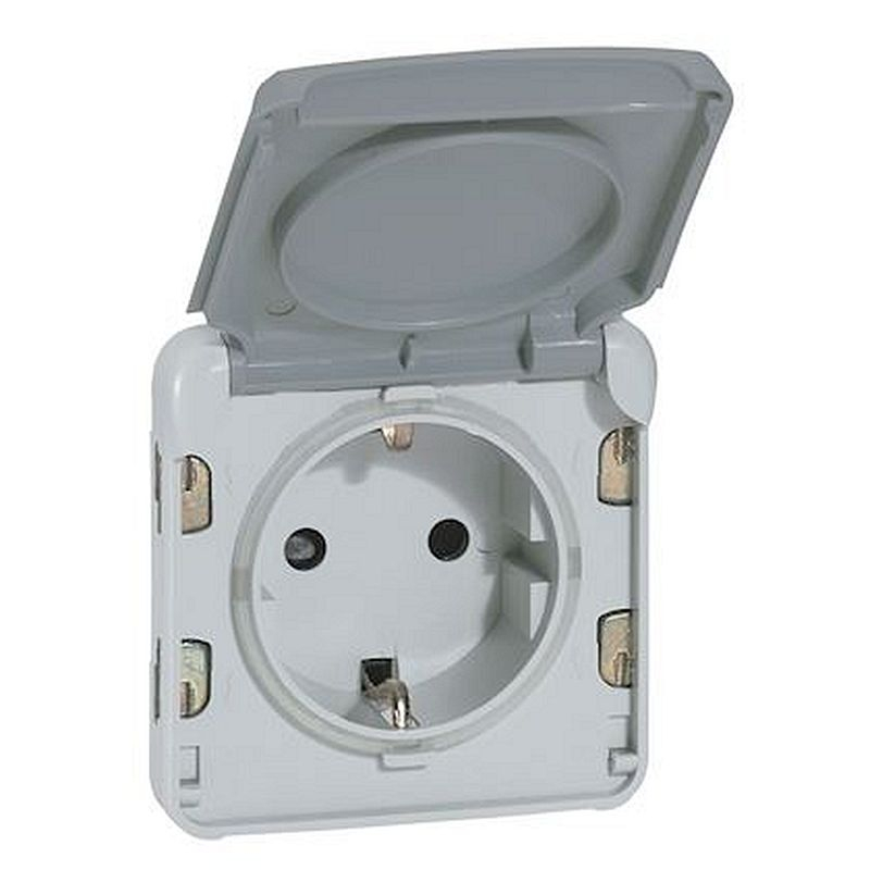 Prise 2P+T avec contact latéral de terre Plexo composable IP55 16A 250V - gris