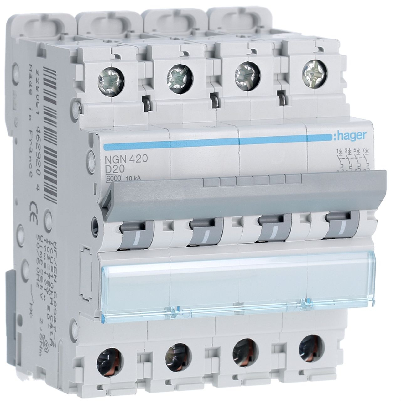 Disjoncteur 4P 6-10kA courbe D - 20A 4 modules