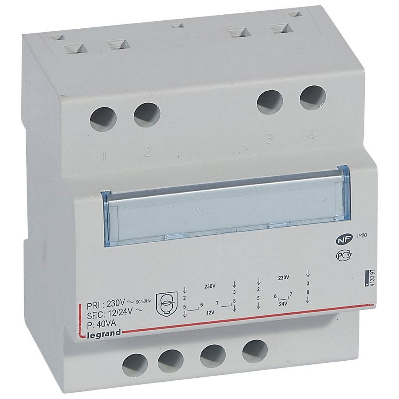 Transformateur de sécurité 230V vers 12V ou 24V - 40VA - 5 modules