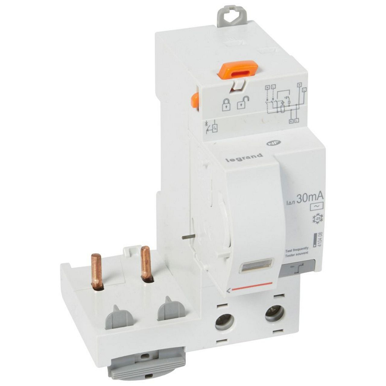 Bloc diff adapt DX³-auto-2P-230/400V~~-63A-typeAC-30 mA-disj 1 mod/pôle