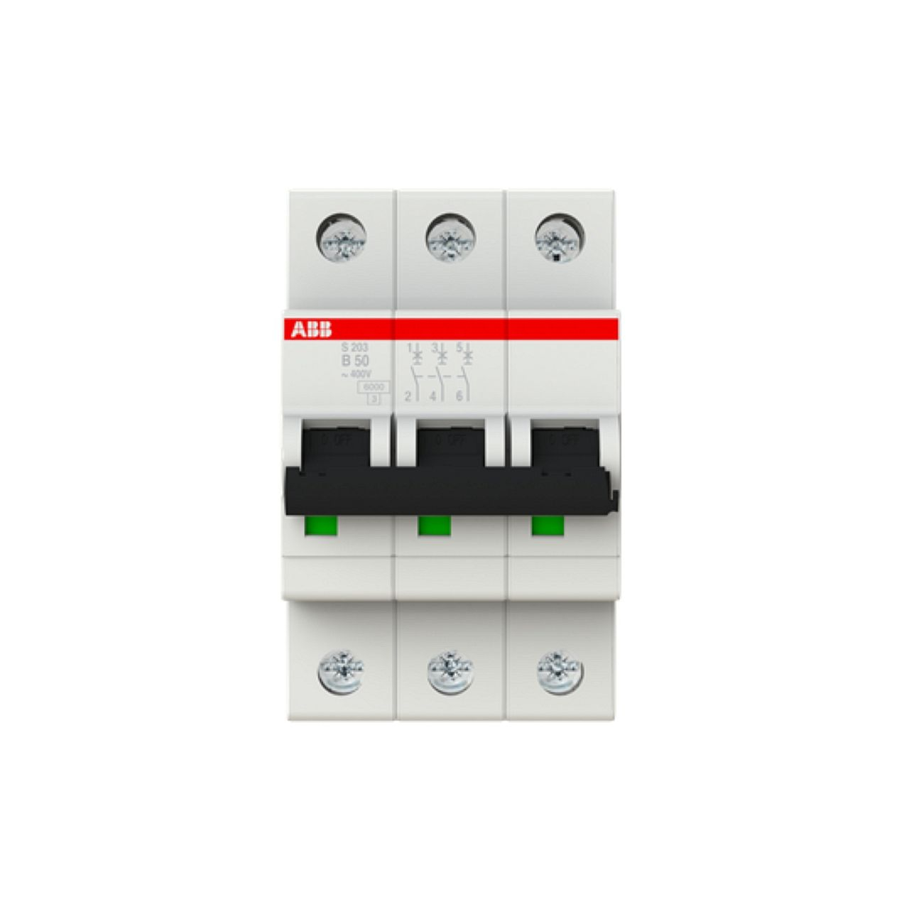 Disjoncteur S203 3P 50A Courbe B Raccordement à vis - 10KA (3Modules)