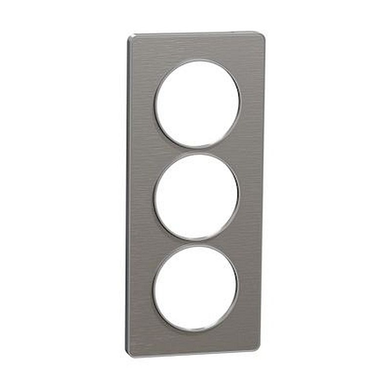 Odace Touch, plaque Aluminium brossé liseré Alu 3 postes verticaux entraxe 57mm