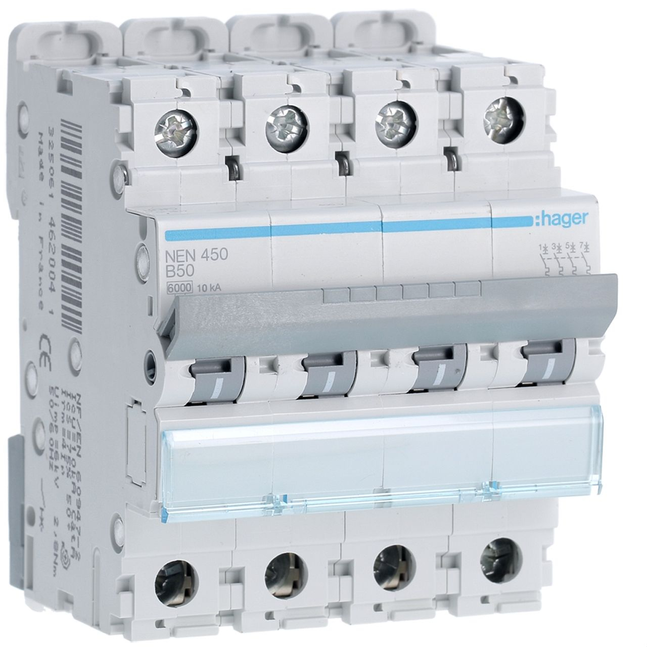 Disjoncteur 4P 6-10kA courbe B - 50A 4 modules