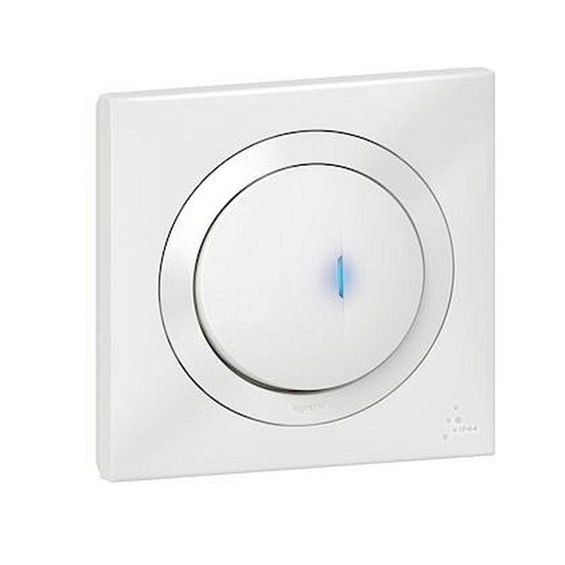 Poussoir simple lumineux dooxie IP44 6A 250V~ livré avec plaque carrée blanche