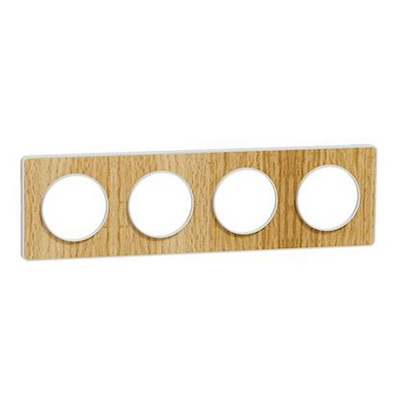 Odace Touch, plaque Bois naturel liseré Blanc 4 postes horiz./vert. 71mm