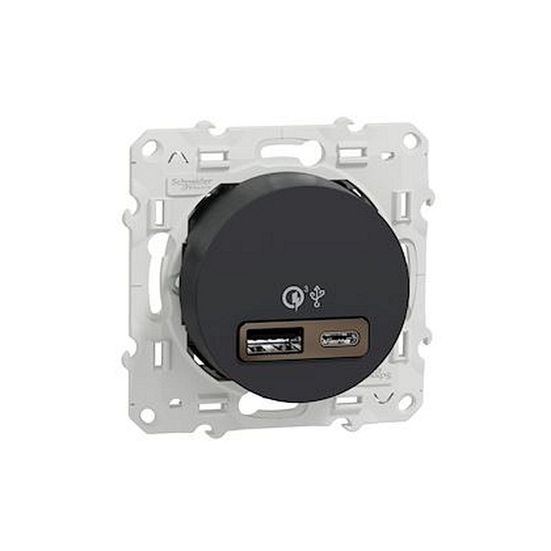 Odace - prise USB double - charge rapide - type A+C - anthracite - 18W - 3,4A