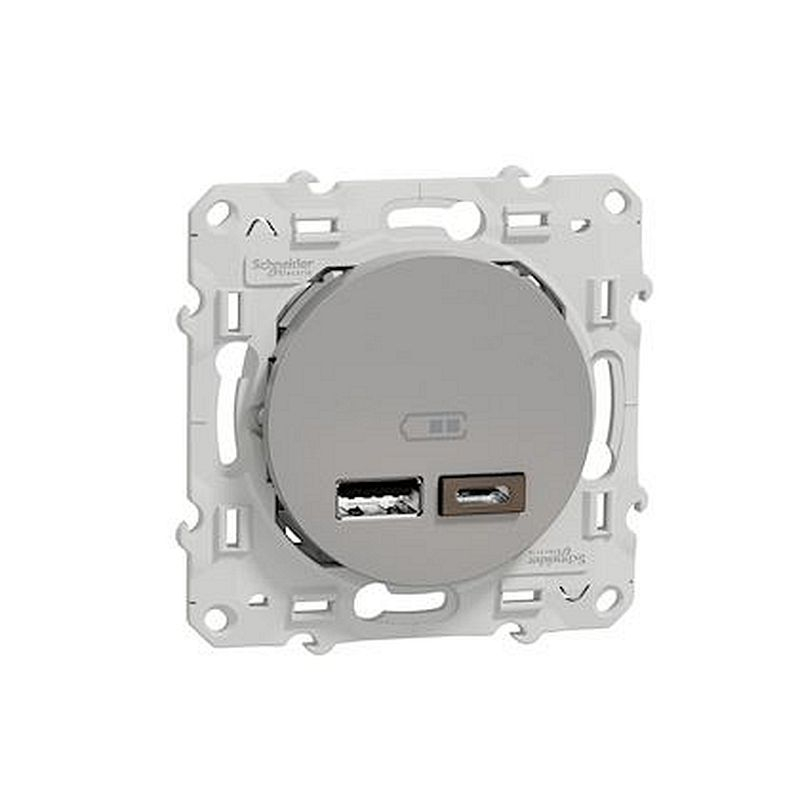 Odace - prise USB double - type A+C - Alu - 5 Vcc - 2,4A