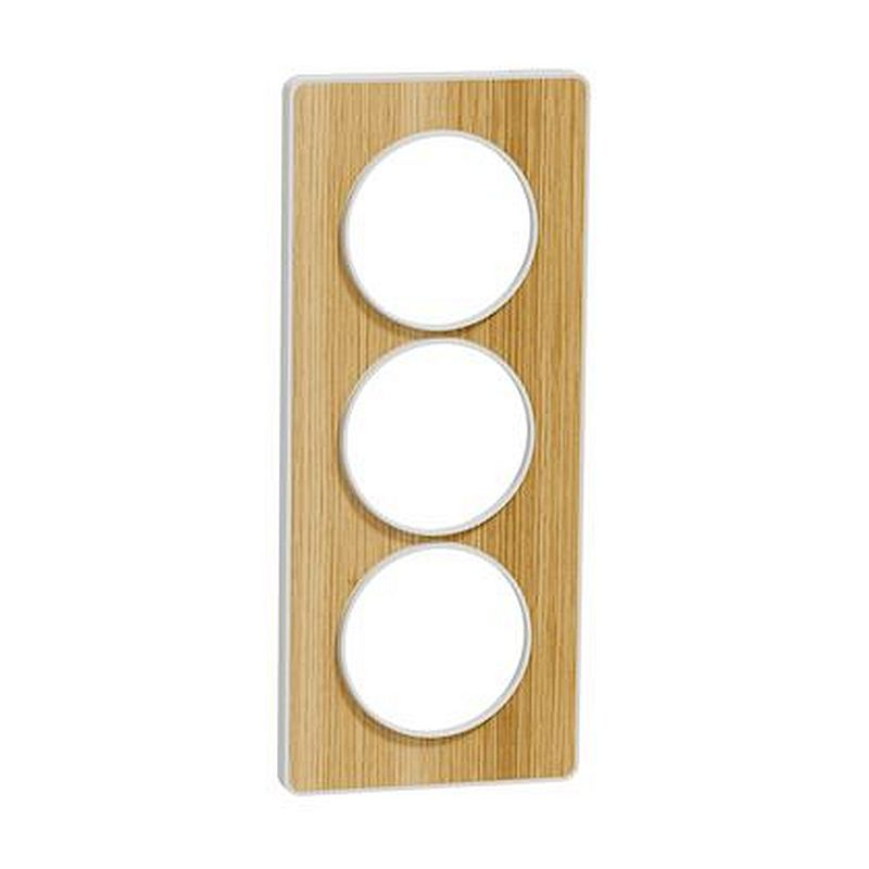 Odace Touch, plaque Bois naturel avec liseré Blanc 3 postes verticaux 57mm