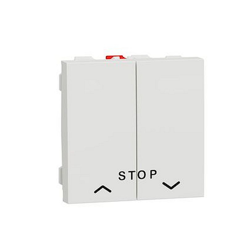 Unica - cde volet-roulant - double poussoir + STOP - 2 mod - Blanc - méca seul