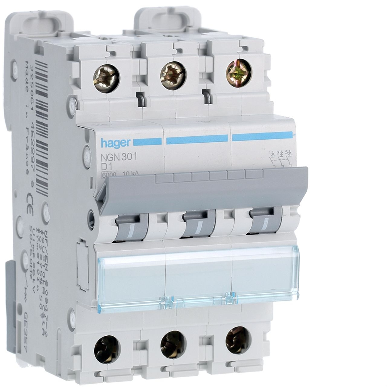 Disjoncteur 3P 6-10kA courbe D - 1A 3 modules