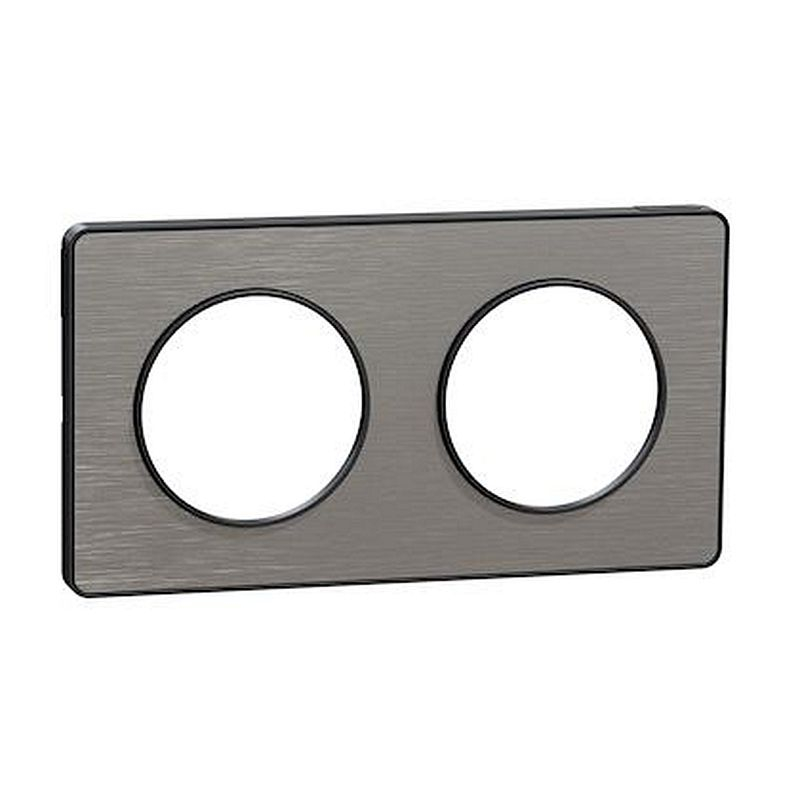 Odace Touch, plaque Aluminium brossé liseré Anth. 2 post. horiz./vert. 71mm