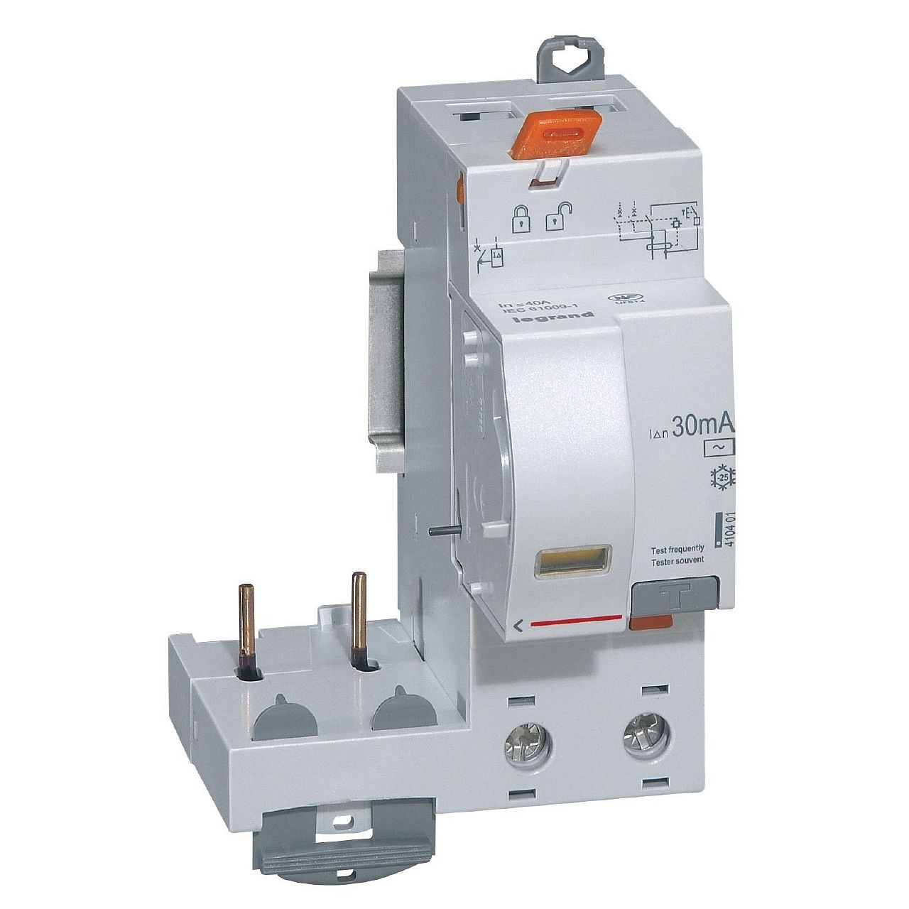 Bloc diff adaptable vis DX³ pour disj 1 mod/pôle -2P 230 à 400V~ 40A typeAC 30mA