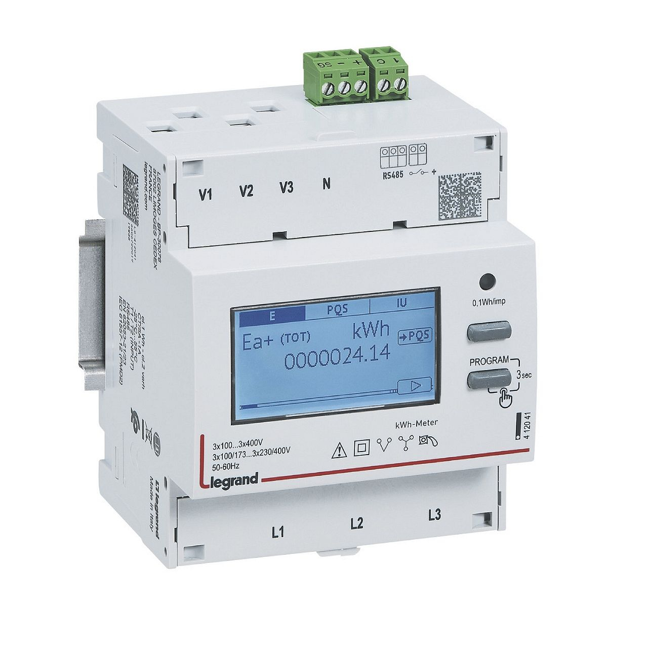 Compteur modulaire 3P EMDX³ non MID raccordement TI 5A sortie RS485 - 4 modules