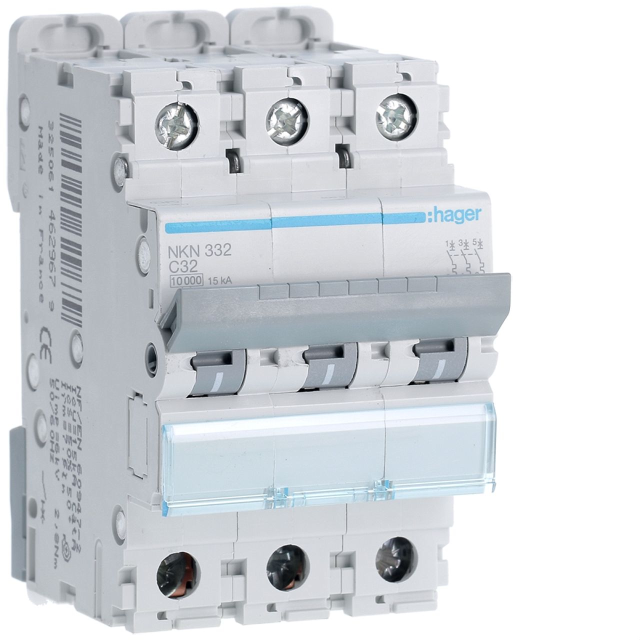 Disjoncteur 3P 10-15kA courbe C - 32A 3 modules