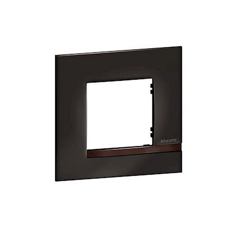 Plaque Altège Déco 1 poste Onyx - noir brillant avec liseré bois foncé