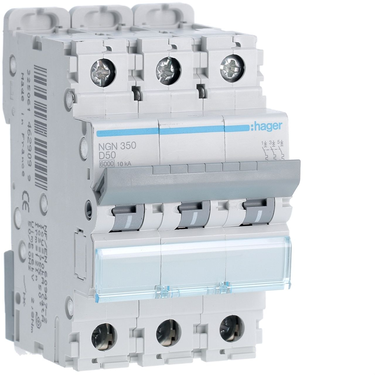 Disjoncteur 3P 6-10kA courbe D - 50A 3 modules