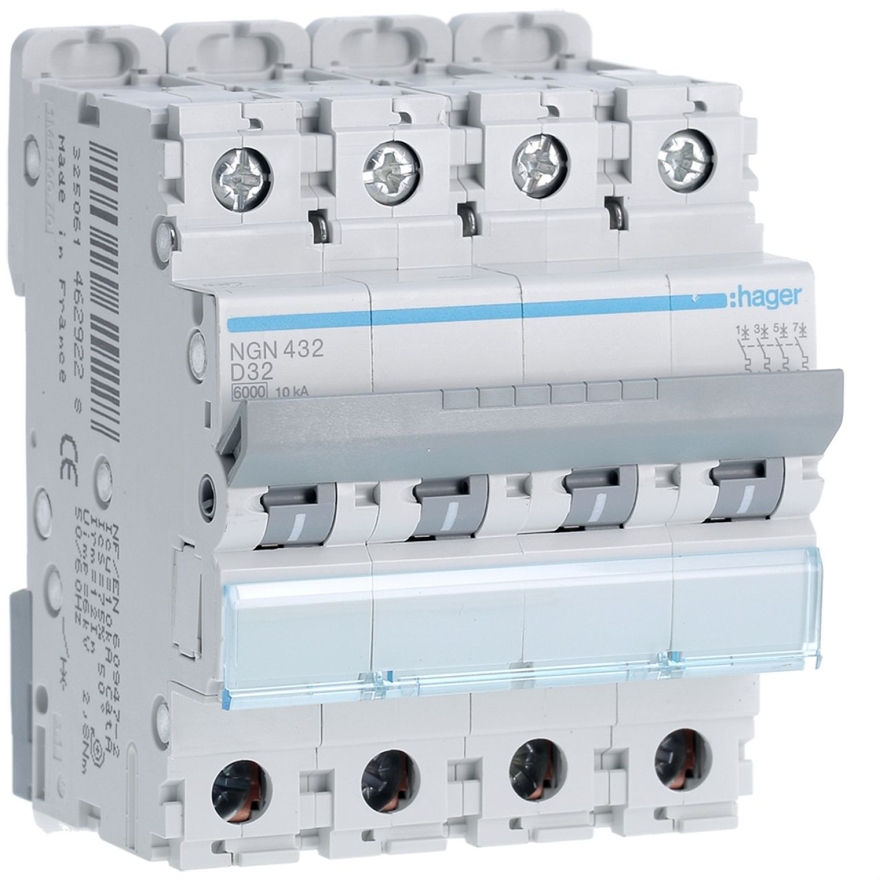 Disjoncteur 4P 6-10kA courbe D - 32A 4 modules